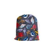 Sea Animals Pattern Wallpaper Fish Drawstring Pouch (small) by Amaryn4rt