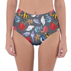 Sea Animals Pattern Wallpaper Fish Reversible High-waist Bikini Bottoms by Amaryn4rt