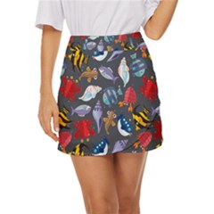 Sea Animals Pattern Wallpaper Fish Mini Front Wrap Skirt