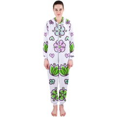 Floral Art Design Pattern Drawing Hooded Jumpsuit (ladies)