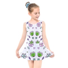 Floral Art Design Pattern Drawing Kids  Skater Dress Swimsuit by Amaryn4rt