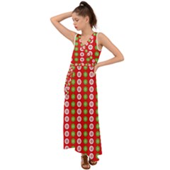 Festive Pattern Christmas Holiday V-neck Chiffon Maxi Dress by Amaryn4rt