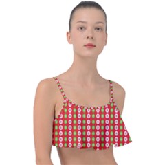 Festive Pattern Christmas Holiday Frill Bikini Top by Amaryn4rt