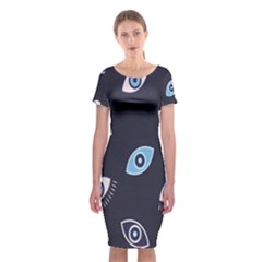 Eyes Evil Eye Blue Pattern Classic Short Sleeve Midi Dress by artworkshop