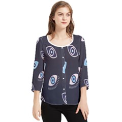 Eyes Evil Eye Blue Pattern Chiffon Quarter Sleeve Blouse by artworkshop