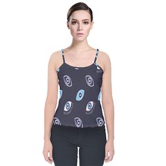 Eyes Evil Eye Blue Pattern Velvet Spaghetti Strap Top