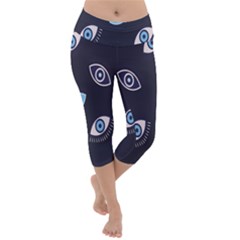 Eyes Evil Eye Blue Pattern Lightweight Velour Capri Yoga Leggings by artworkshop