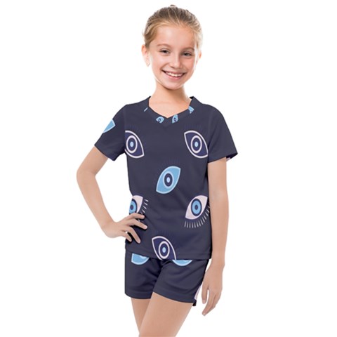 Eyes Evil Eye Blue Pattern Kids  Mesh Tee And Shorts Set by artworkshop