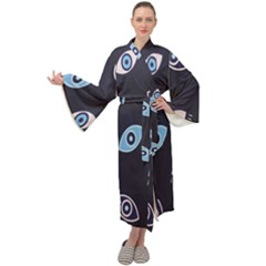 Eyes Evil Eye Blue Pattern Maxi Velour Kimono by artworkshop