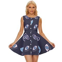 Eyes Evil Eye Blue Pattern Sleeveless Button Up Dress by artworkshop