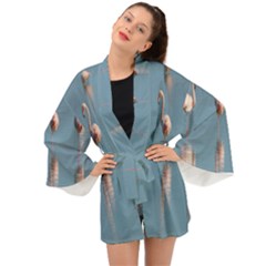 Flamingo Birds Plumage Sea Water Animal Exotic Long Sleeve Kimono by artworkshop