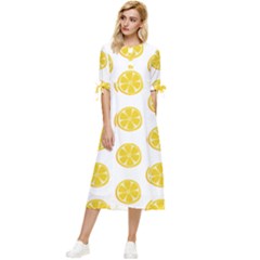 Fruit Food Juicy Organic Yellow Bow Sleeve Chiffon Midi Dress