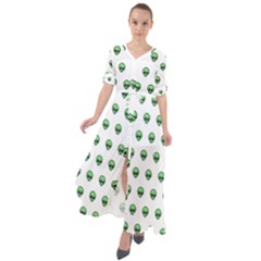 Aliens Ufo Fantasy Pattern Waist Tie Boho Maxi Dress by Wegoenart