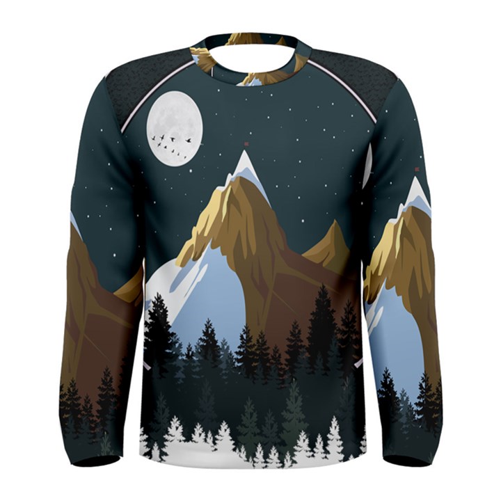 Mountains Forest Moon Stars View Men s Long Sleeve Tee