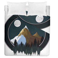 Mountains Forest Moon Stars View Duvet Cover Double Side (Queen Size)