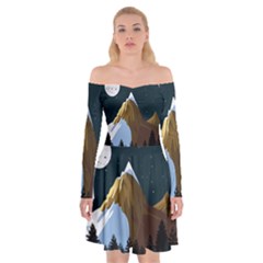 Mountains Forest Moon Stars View Off Shoulder Skater Dress