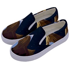 Mountains Forest Moon Stars View Kids  Canvas Slip Ons by Wegoenart