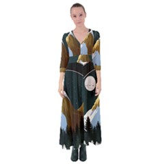 Mountains Forest Moon Stars View Button Up Maxi Dress