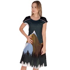 Mountains Forest Moon Stars View Classic Short Sleeve Dress