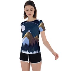 Mountains Forest Moon Stars View Back Circle Cutout Sports Tee by Wegoenart