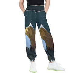 Mountains Forest Moon Stars View Kids  Elastic Waist Pants by Wegoenart