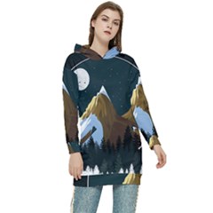 Mountains Forest Moon Stars View Women s Long Oversized Pullover Hoodie