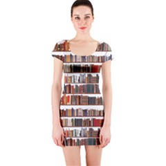 Books Shelves Bookshelves Bookcase 634 Short Sleeve Bodycon Dress by Wegoenart