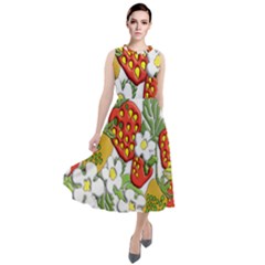 Strawberries Berry Strawberry Leaves Round Neck Boho Dress by Wegoenart