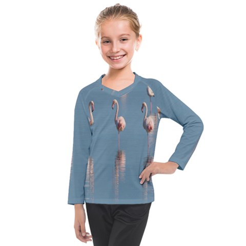 Flamingo Birds Plumage Sea Water Animal Exotic Kids  Long Mesh Tee by artworkshop