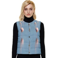 Flamingo Birds Plumage Sea Water Animal Exotic Women s Short Button Up Puffer Vest by artworkshop