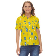  Flowers Spring Women s Short Sleeve Double Pocket Shirt