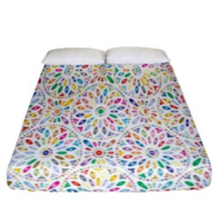 Flowery Floral Abstract Decorative Ornamental Fitted Sheet (California King Size)