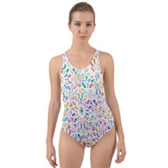 Flowery Floral Abstract Decorative Ornamental Cut-Out Back One Piece Swimsuit