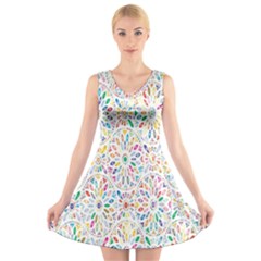 Flowery Floral Abstract Decorative Ornamental V-Neck Sleeveless Dress