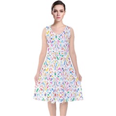 Flowery Floral Abstract Decorative Ornamental V-neck Midi Sleeveless Dress  by artworkshop