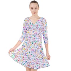 Flowery Floral Abstract Decorative Ornamental Quarter Sleeve Front Wrap Dress