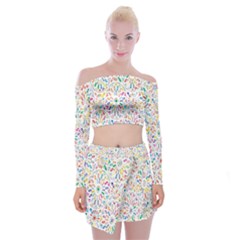 Flowery Floral Abstract Decorative Ornamental Off Shoulder Top with Mini Skirt Set