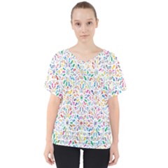 Flowery Floral Abstract Decorative Ornamental V-Neck Dolman Drape Top