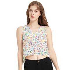 Flowery Floral Abstract Decorative Ornamental V-Neck Cropped Tank Top