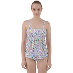 Flowery Floral Abstract Decorative Ornamental Twist Front Tankini Set