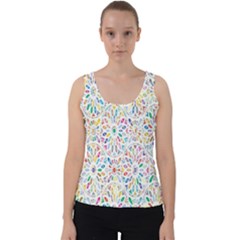 Flowery Floral Abstract Decorative Ornamental Velvet Tank Top