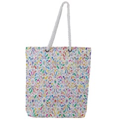 Flowery Floral Abstract Decorative Ornamental Full Print Rope Handle Tote (Large)