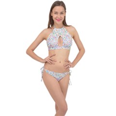 Flowery Floral Abstract Decorative Ornamental Cross Front Halter Bikini Set