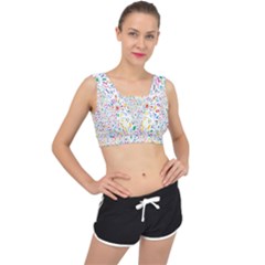 Flowery Floral Abstract Decorative Ornamental V-back Sports Bra