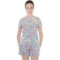 Flowery Floral Abstract Decorative Ornamental Women s Tee and Shorts Set