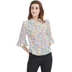 Flowery Floral Abstract Decorative Ornamental Loose Horn Sleeve Chiffon Blouse