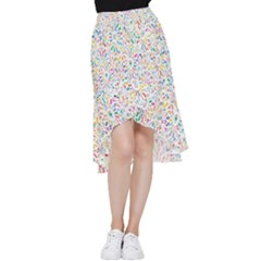 Flowery Floral Abstract Decorative Ornamental Frill Hi Low Chiffon Skirt