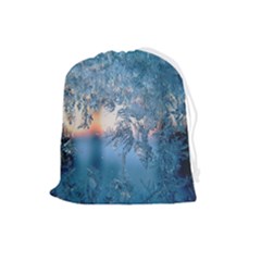 Frost Winter Morning Snow Season White Holiday Drawstring Pouch (large) by artworkshop