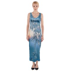 Frost Winter Morning Snow Season White Holiday Fitted Maxi Dress by artworkshop