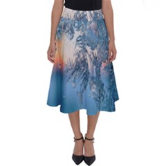 Frost Winter Morning Snow Season White Holiday Perfect Length Midi Skirt by artworkshop